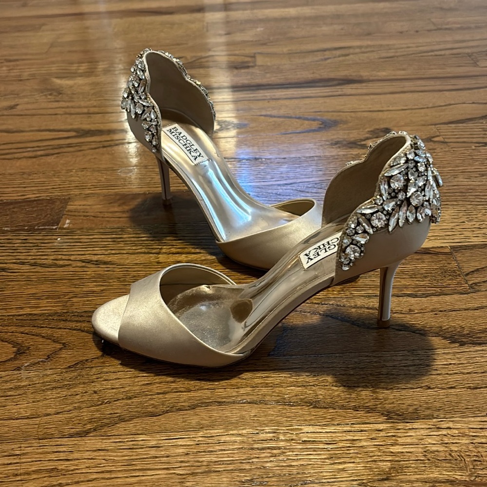 Badgley Mischka bejeweled peep toe heel